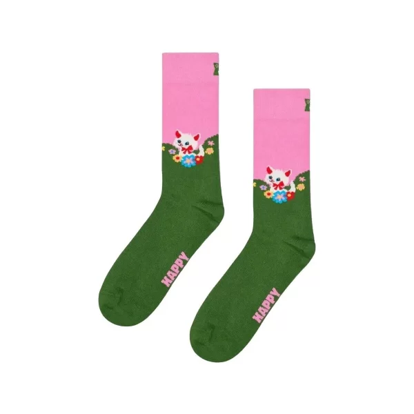 High socks Happy socks KITTEN AND FLOWERS