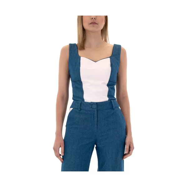 Μπλουζάκια με μακριά μανίκια Stefania Vaidani COSETTE DENIM CORSET TOP WOMEN