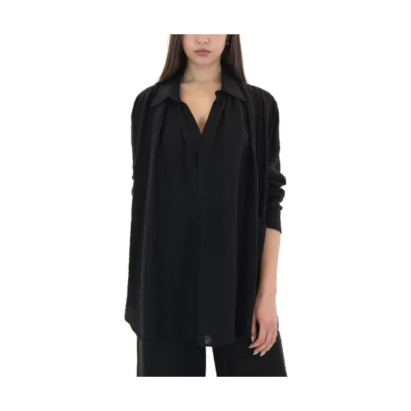 Μπλουζάκια με μακριά μανίκια Black N Black PLEATED LONGSLEEVE OVERSIZE FIT SHIRT WOMEN BLACK BLACK