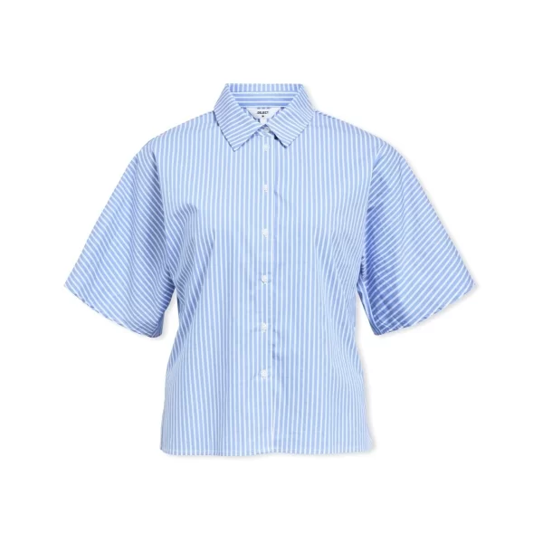 Μπλούζα Object Tutta Shirt - Cornflower Blue/White