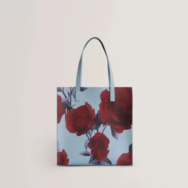 Ted Baker ELYZAA Rose Print PU Large Icon Tote Bag Μπλέ