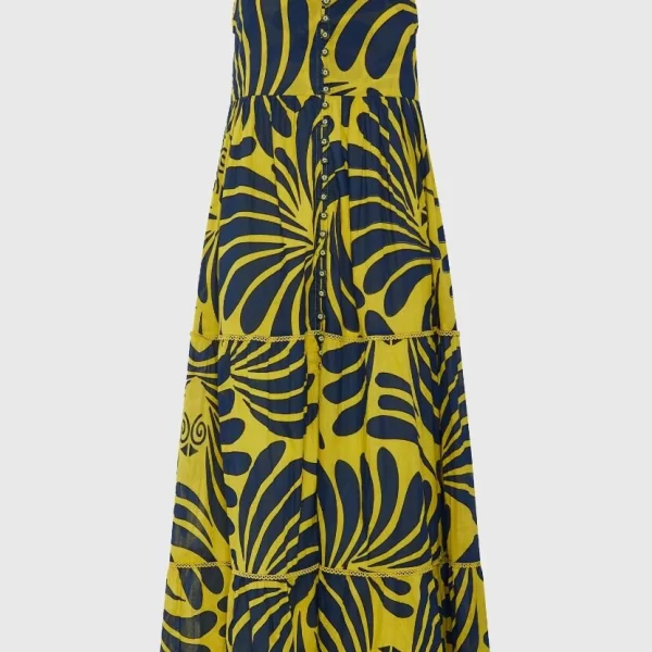 Funky Buddha Γυναικείο εμπριμέ μάξι boho φόρεμα από βαμβάκι FBL013-127-13 Πράσινο