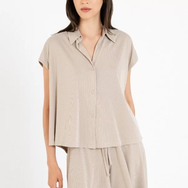 Philosophy Ribbed Cropped Shirt SH77267 Μπέζ