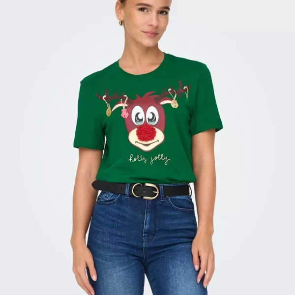 Only XMas Life Yrsa Christmas Γυναικείο Κοντομάνικο T-Shirt με Τύπωμα 15219616 Πράσινο