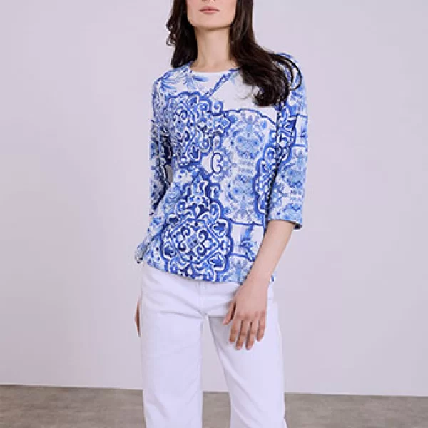 Μπλούζα εμπριμέ με strass SQ7616.4037+2