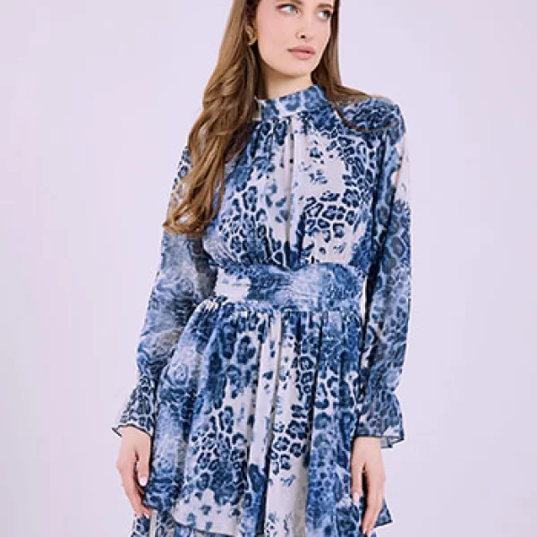 Φόρεμα μίνι λεοπάρ με βολάν SQ7594.8760+2