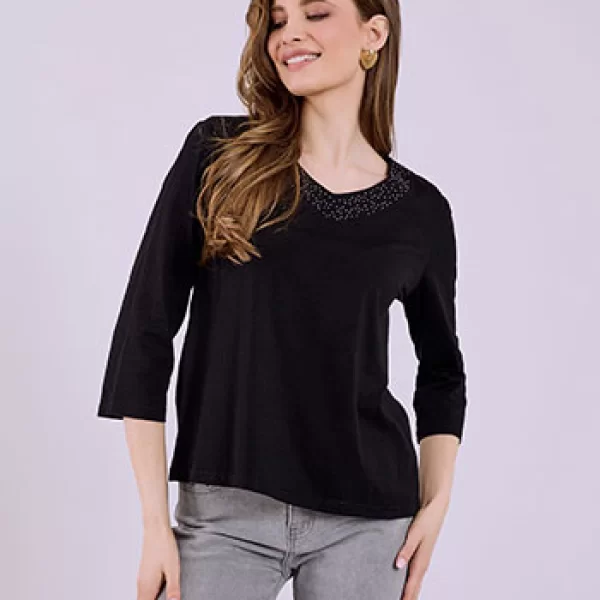 Μπλούζα με strass στη λαιμόκοψη SQ7616.4925+1