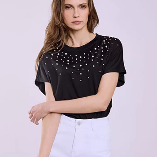 Μπλούζα με πέρλες και πέτρες strass SQ7570.4965+3