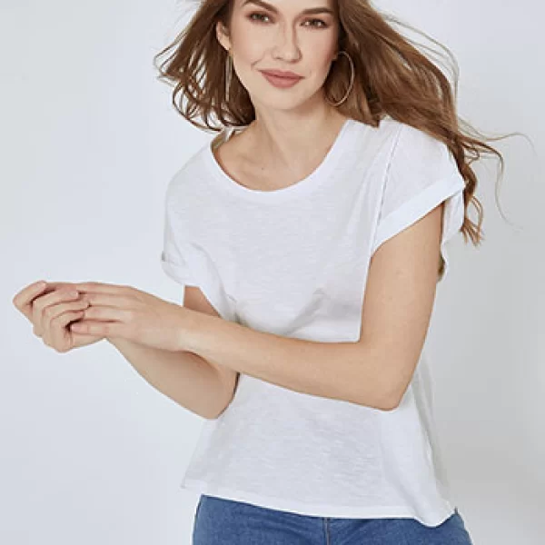 Βαμβακερή μπλούζα με γυριστό μανίκι SM9428.4681+2