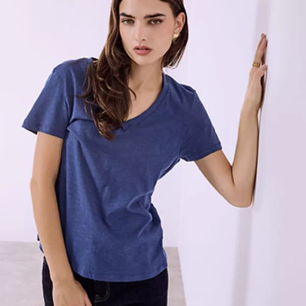 T-shirt βαμβακερό με V λαιμόκοψη SQ9489.4795+8