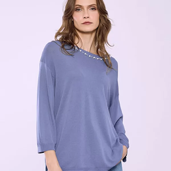 Μπλούζα με πέρλες στη λαιμόκοψη SQ7572.4818+4