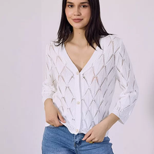 Ζακέτα διάτρητη με κουμπιά πέρλες SQ7616.5049+2