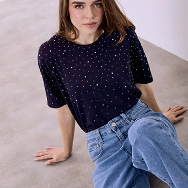 Μπλούζα πλεκτή με strass SQ7948.4203+5