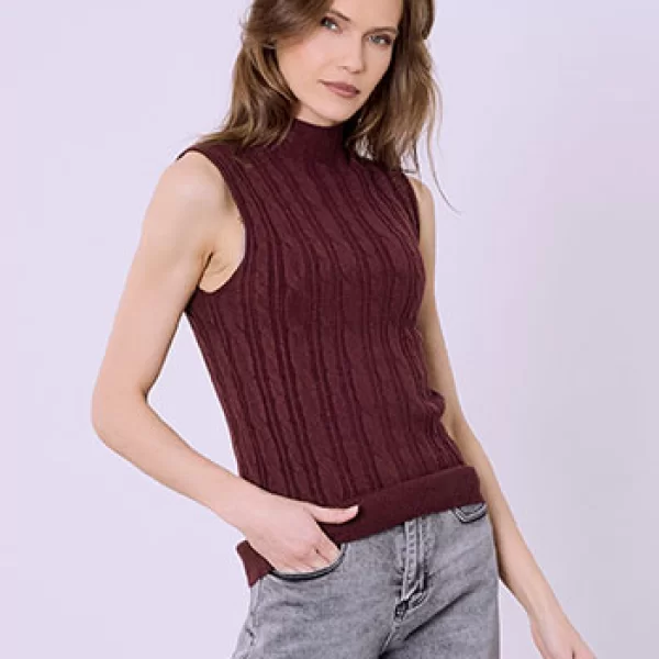 Πουλόβερ αμάνικο με ψηλή λαιμόκοψη SQ7583.4051+5