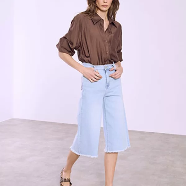 Τζιν cropped wide leg με ξέφτια SQ1628.1145+1