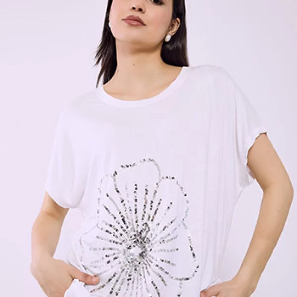 Μπλούζα με λουλούδι απο παγιέτες SQ7590.4199+3