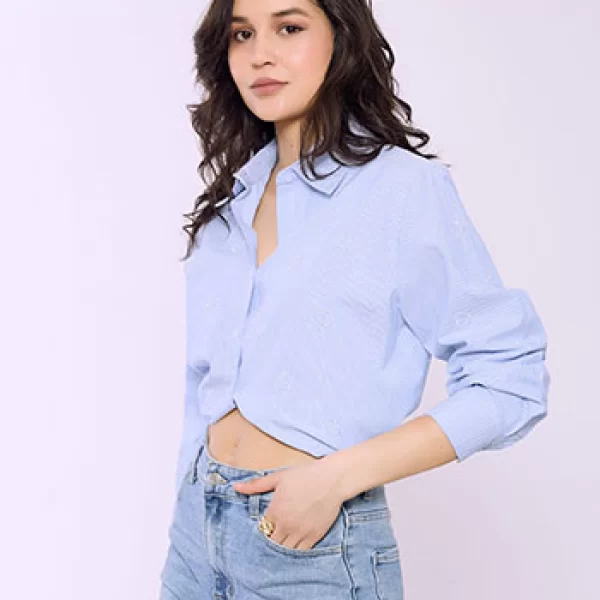 Πουκάμισο ριγέ με κεντητές καρδιές SQ7633.3093+1