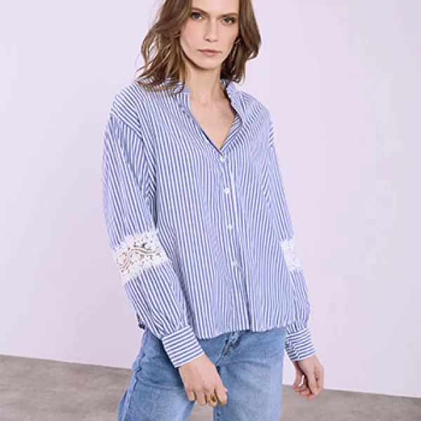 Πουκάμισο ριγέ με δαντέλα SQ8011.3820+1