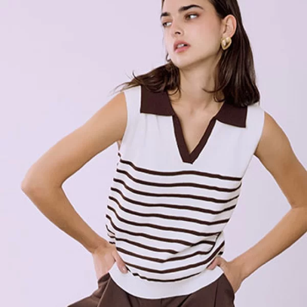 Μπλούζα πλεκτή αμάνικη ριγέ SQ1738.4120+4