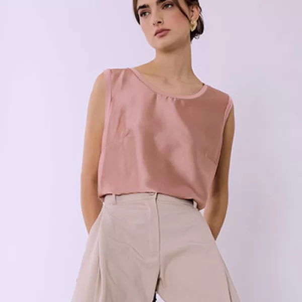 Μπλούζα αμάνικη με συνδυασμό υφασμάτων SQ7616.4616+7