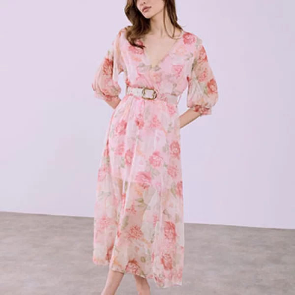 Φόρεμα κρουαζέ φλοράλ SQ7570.8901+2