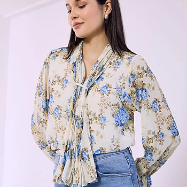 Μπλούζα φλοράλ με πλισέ γιακά SQ7569.4429+3