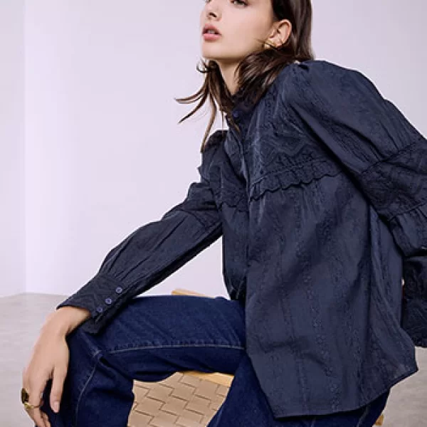 Πουκάμισο με κέντημα και βολάν SQ1376.3103+3