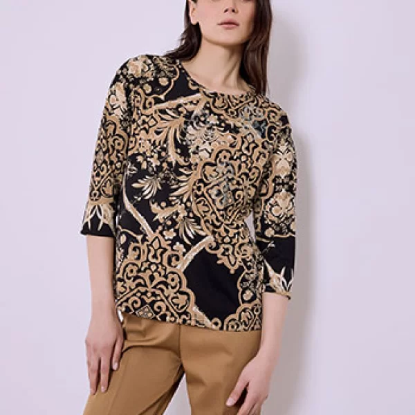 Μπλούζα εμπριμέ με strass SQ7616.4037+1