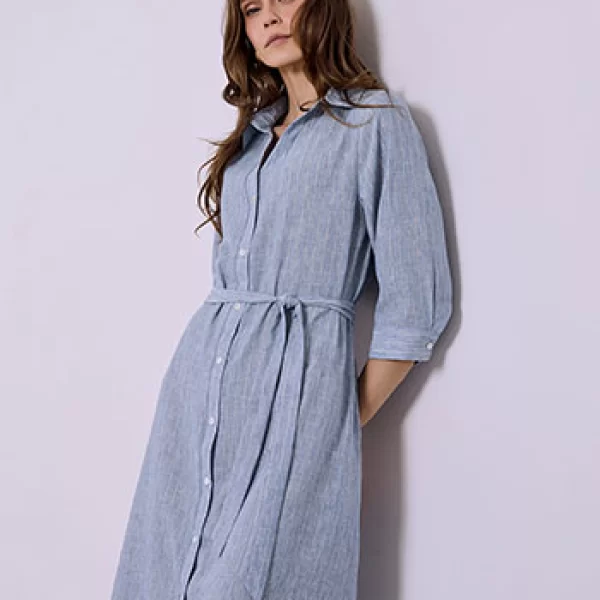 Φόρεμα με μεταλλιζέ ρίγες και λινό SQ7614.8861+1