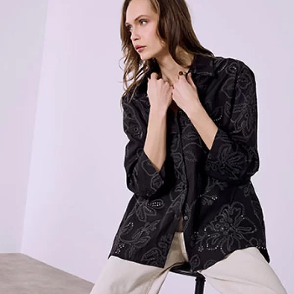 Πουκάμισο βαμβακερό κεντητό SQ9844.3328+3