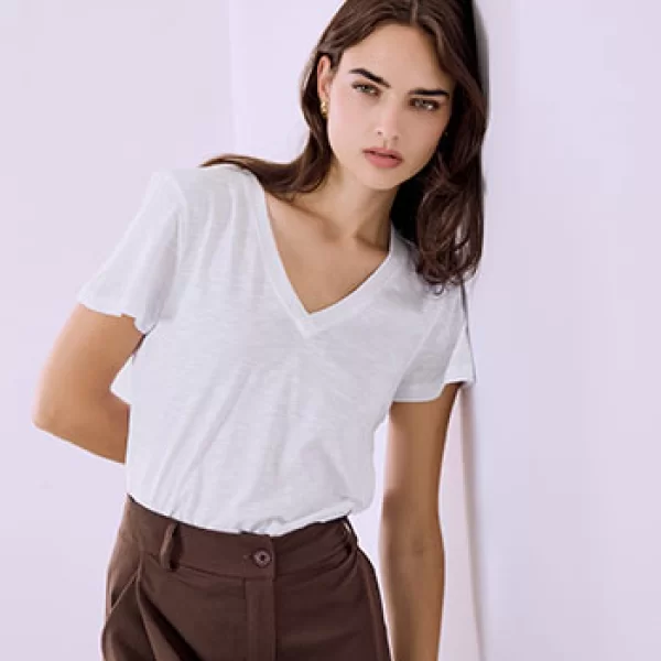 T-shirt βαμβακερό με V λαιμόκοψη SQ9489.4795+6