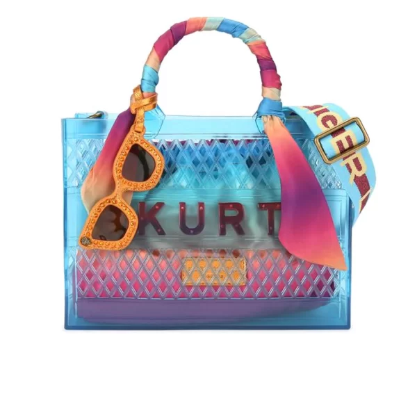KURT GEIGER ΤΣΑΝΤΑ ΩΜΟΥ/CROSSBODY JELLY SM TOTE BAG ΔΙΑΦΑΝΗ ΕΠΙΠΡΟΣΘΕΤΟ ΠΟΥΓΚΙ LOGO MΠΛΕ/ΠΟΛΥΧΡΩΜΟ