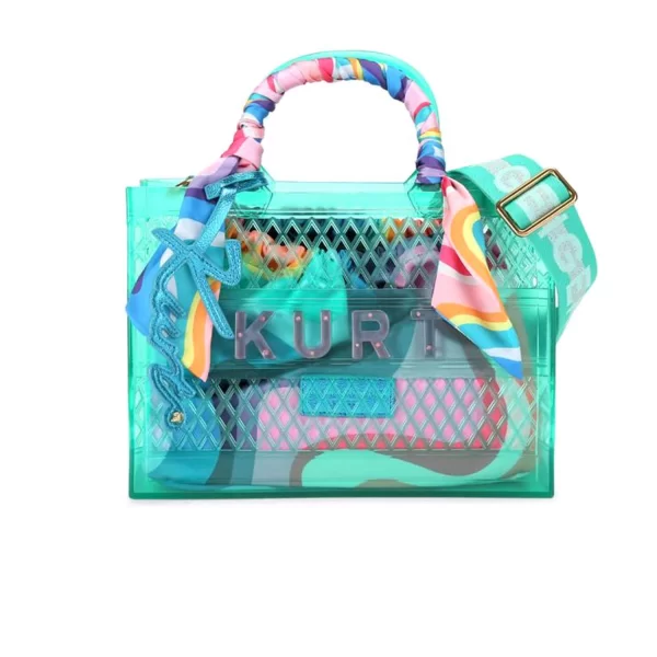 KURT GEIGER ΤΣΑΝΤΑ ΩΜΟΥ/CROSSBODY JELLY SM TOTE BAG ΔΙΑΦΑΝΗ ΠΟΥΓΚΙ LOGO ΠΡΑΣΙΝΟ/ΠΟΛΥΧΡΩΜΟ