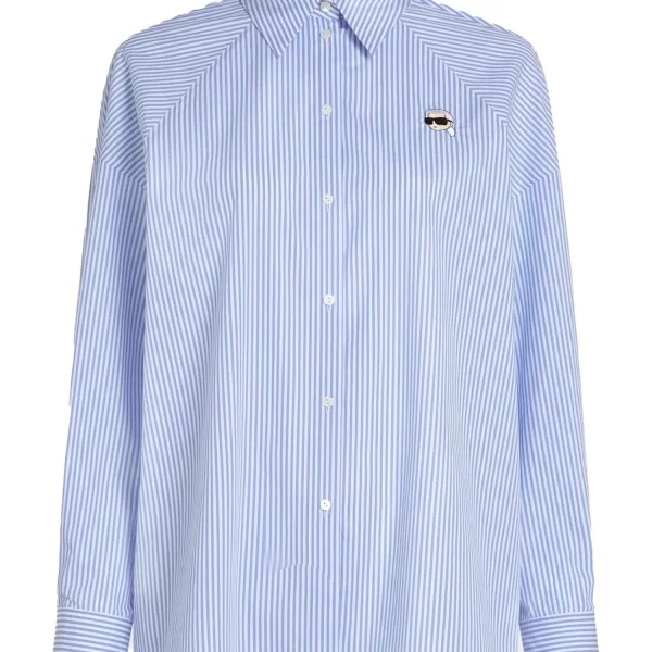 KARL LAGERFELD ΠΟΥΚΑΜΙΣΟ ΡΙΓΕ IKON STRIPE ΜΠΛΕ-ΛΕΥΚΟ