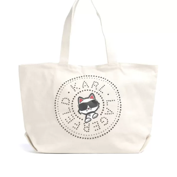 KARL LAGERFELD ΤΣΑΝΤΑ ΩΜΟΥ CIRCLE CHOUP RH SHOPPER LOGO ΣΤΡΑΣ ΕΚΡΟΥ