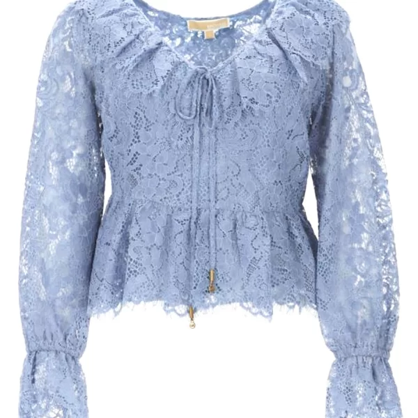 MICHAEL KORS ΜΠΛΟΥΖΑ CROPPED ΔΑΝΤΕΛΑ C-THRU ΕΣΩΤΕΡΙΚΟ TOP ΣΙΕΛ