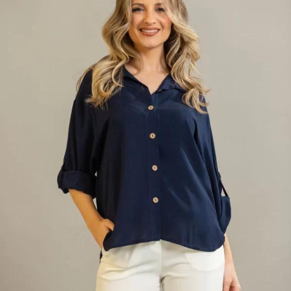 ΠΟΥΚΑΜΙΣΟ ΜΕ ΓΥΡΙΣΤΟ ΜΑΝΙΚΙ Μπλε