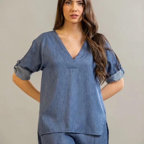 ΜΠΛΟΥΖΑ ΜΕ ΒΕ ΚΑΙ ΓΥΡΙΣΤΑ ΜΑΝΙΚΙΑ Μπλε