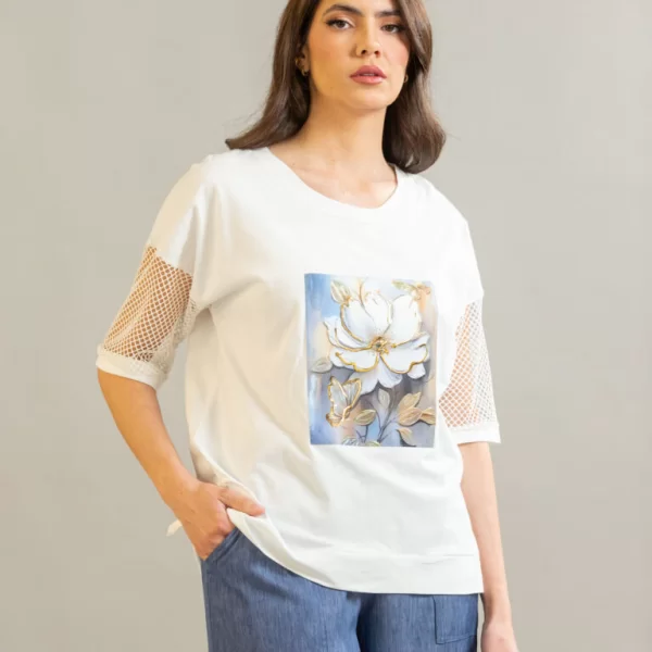 ΜΠΛΟΥΖΑ ΜΕ ΔΙΧΤΥ ΣΤΑ ΜΑΝΙΚΙΑ Άσπρο