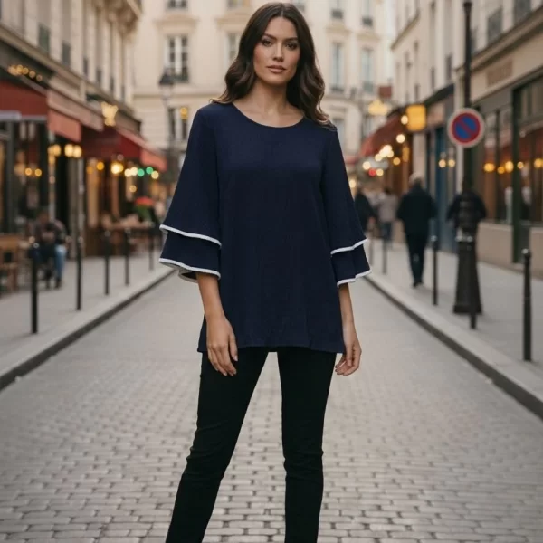 ΜΠΛΟΥΖΑ ΜΕ ΒΟΛΑΝ ΜΑΝΙΚΙ ΜΠΛΕ Μπλε σκούρο