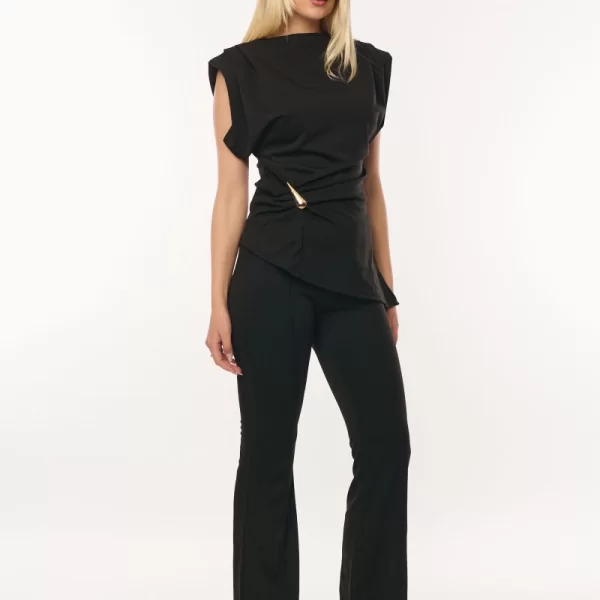 ΣΕΤ ΜΠΛΟΥΖΑ-ΠΑΝΤΕΛΟΝΑ ΜΕ ΧΡΥΣΗ ΑΓΚΡΑΦΑ Μαύρο