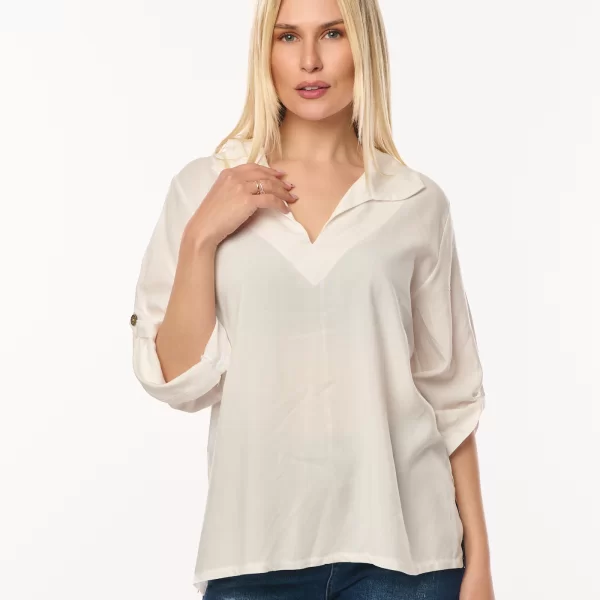 ΜΠΛΟΥΖΑ ΜΕ ΓΙΑΚΑ ΚΑΙ ΓΥΡΙΣΤΟ ΜΑΝΙΚΙ Άσπρο