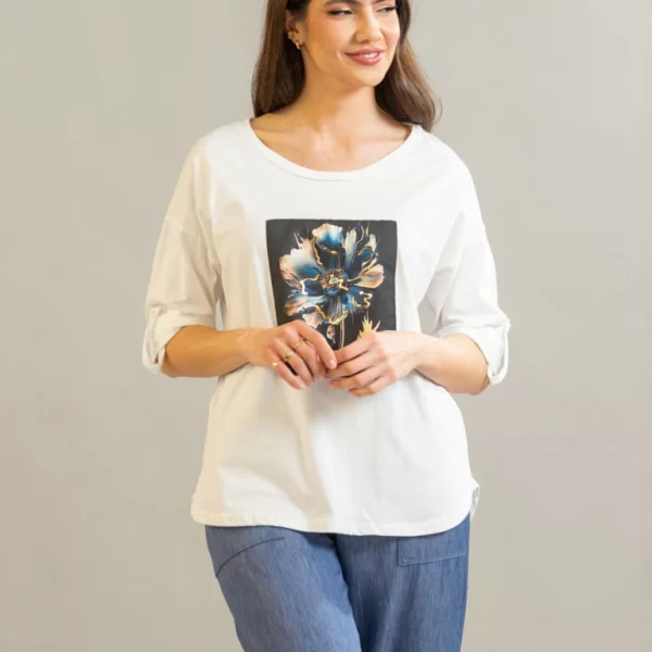 ΜΠΛΟΥΖΑ ΜΕ ΤΥΠΩΜΑ ΚΑΙ ΓΥΡΙΣΤΑ ΜΑΝΙΚΙΑ Άσπρο