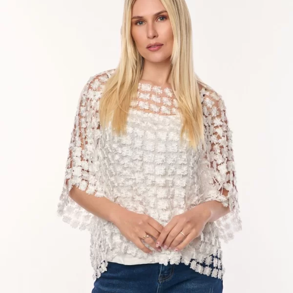 DRESS UP ΜΠΛΟΥΖΑ ΔΑΝΤΕΛΑ ΜΕ ΔΙΑΦΑΝΕΙΑ Άσπρο