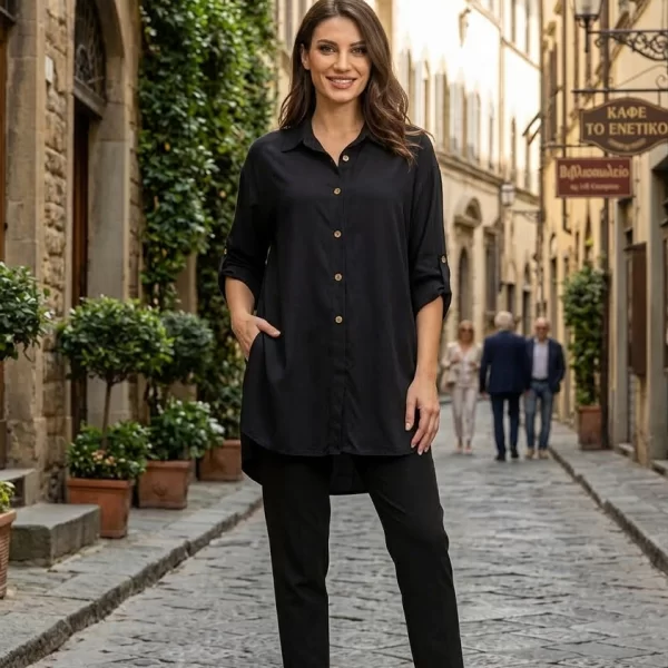 ΠΟΥΚΑΜΙΣΑ ΜΕ ΑΝΟΙΓΜΑΤΑ ΚΑΙ ΓΥΡΙΣΤΟ ΜΑΝΙΚΙ Μαύρο