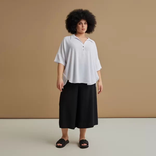 Μπλούζα κρεπ airwashed με κοντό μανίκι και γιακά