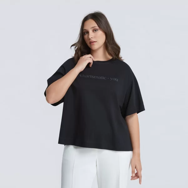 Βαμβακερό boxy t-shirt με logo “charismatic you”