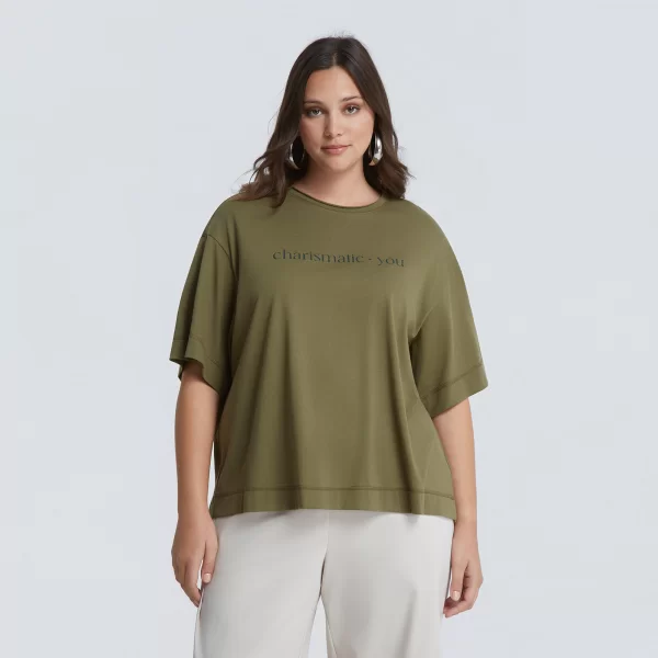 Βαμβακερό boxy t-shirt με logo “charismatic you”