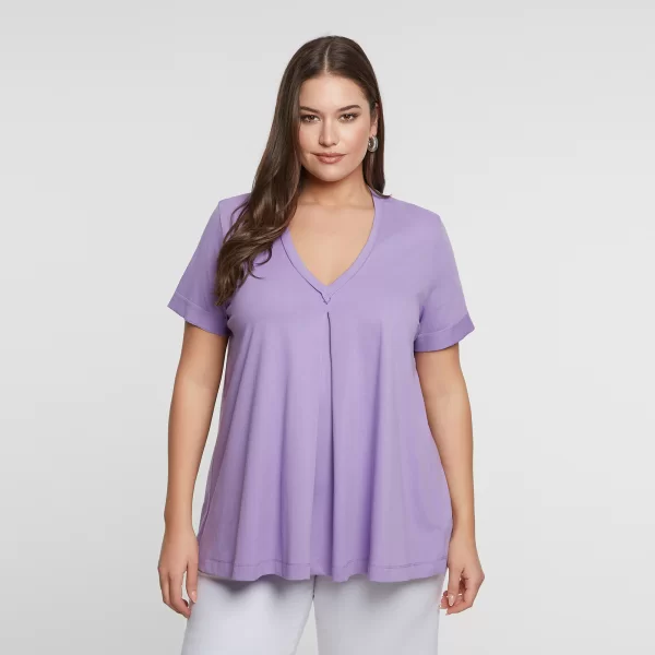 Βαμβακερό t-shirt με V-λαιμόκοψη & πιέτα