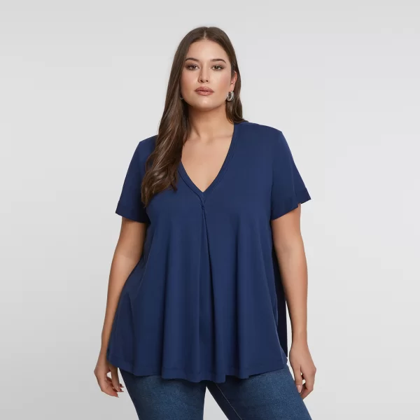 Βαμβακερό t-shirt με V-λαιμόκοψη & πιέτα